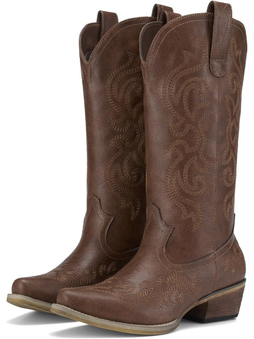 Women's Bronze Western Cowgirl Boots With Chunky Heel Ladies Snip Toe Mid Calf